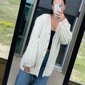 Vintage Cream Cable Knit Cardigan Sweater